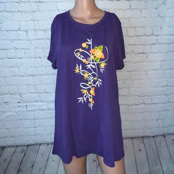 Jerzees Tops - jerzees sport purple & yellow floral shirt size 2X
